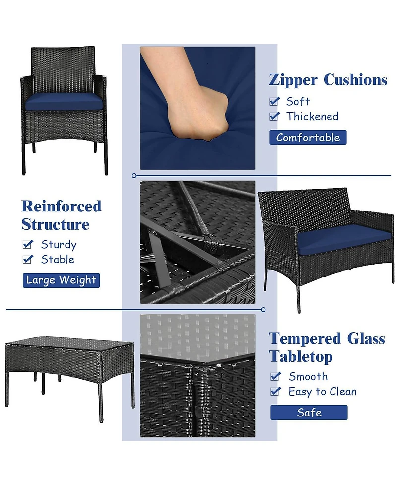 8PCS Patio Rattan Furniture Set Cushioned Sofa Coffee Table Backyard Porch Red