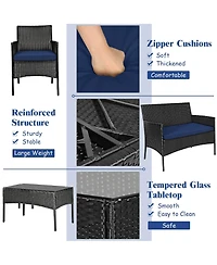 8PCS Patio Rattan Furniture Set Cushioned Sofa Coffee Table Backyard Porch Red