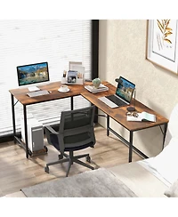 Costway L-shaped Gaming Desk Computer Desk with Cpu Stand Power Outlets