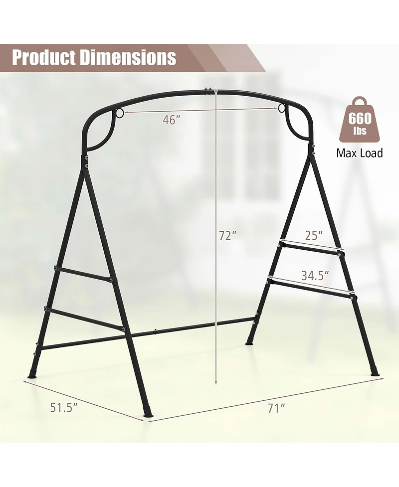 Costway Patio Metal Swing Stand Heavy-Duty A-Shaped Swing Frame with Double Side Bars