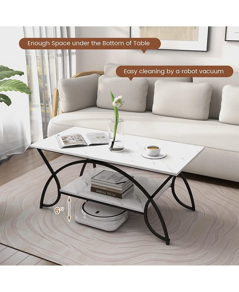 2-Tier Industrial Coffee Table Rectangular Cocktail with Storage Shelf