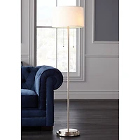 Possini Euro Design Simplicity Modern Floor Lamp 59" Tall Brushed Nickel Silver Off White Tapered Drum Shade for Living Room Bedroom Office House