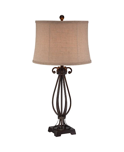 Regency Hill Taos Traditional Table Lamp 32" Tall Iron Open Scroll Base Neutral Burlap Shade for Bedroom Living Room Bedside Nightstand Office Ki