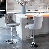 Streamdale Gray Swivel Velvet Bar Stools (Set of 2)