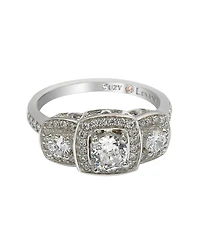 Suzy Levian New York Sterling Silver Cubic Zirconia Three Stone Halo Engagement Ring