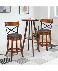 Sugift Set of 2 Bar Stools 360-Degree Swivel Dining Bar Chairs with Rubber Wood Legs