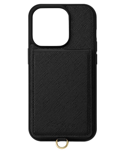 Anne Klein Women's Black Saffiano Leather iPhone Case designed for iPhone 15 Pro Max