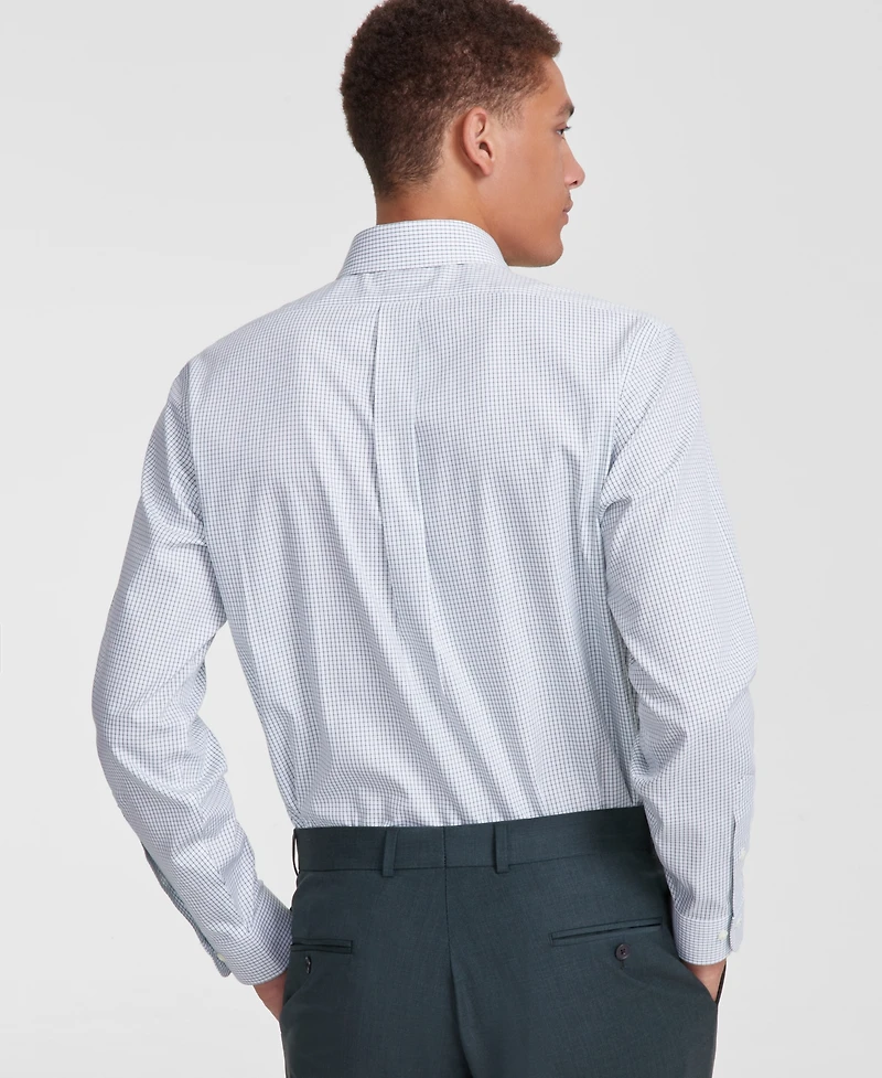 Men's Regular Fit Non-Iron Spread Collar Check Pinpoint Dress Shirt