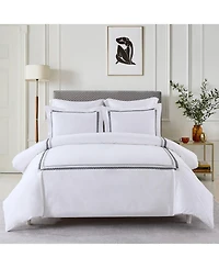 Egyptian Linens 100% Cotton Sadie Percale Embroidered Duvet Cover Set, Full/Queen