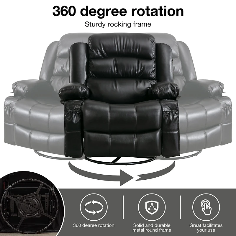 Streamdale Black Swivel Rocker Recliner with Massage, Heat & Usb Charge