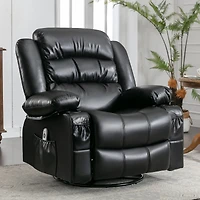 Streamdale Black Swivel Rocker Recliner with Massage, Heat & Usb Charge