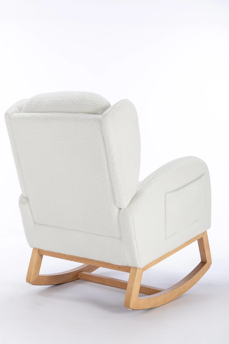 Streamdale Teddy Fabric Rocking Chair With Packet Wood Legs, Ivory