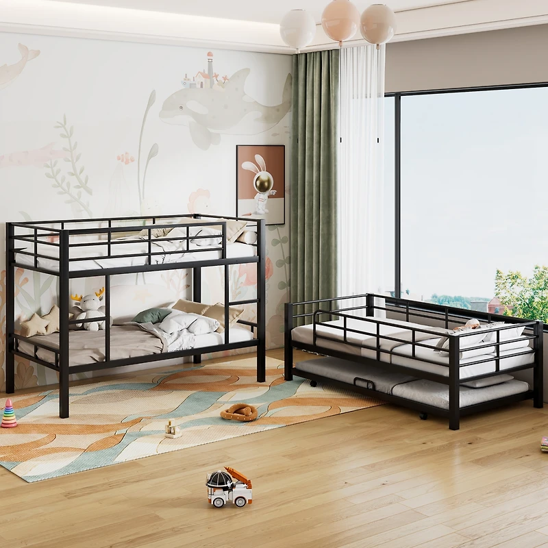 Streamdale Metal Twin Size Triple Bunk Bed With Trundle
