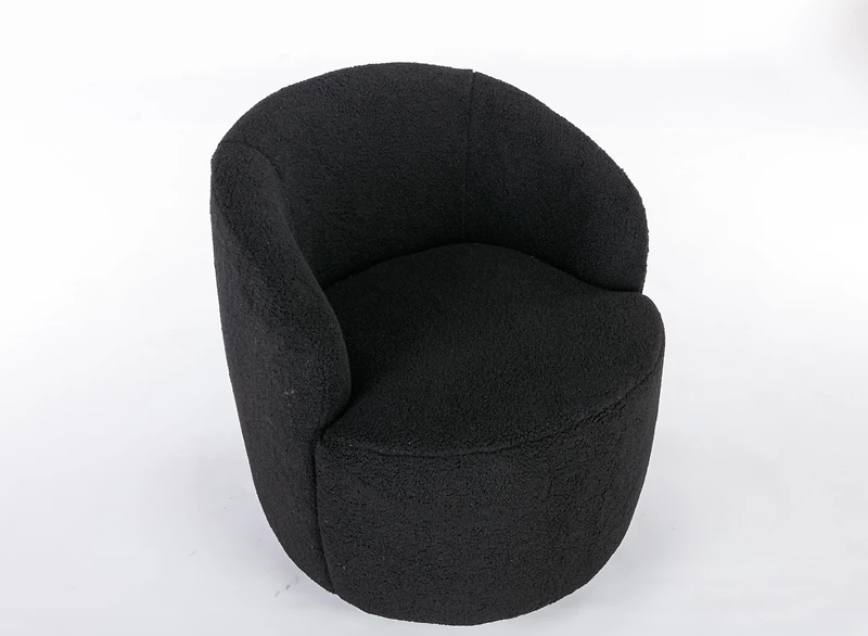 Streamdale Furniture Teddy Fabric Swivel Accent Armchair Barrel Chair With Black Powder Coating Metal Ring, Black