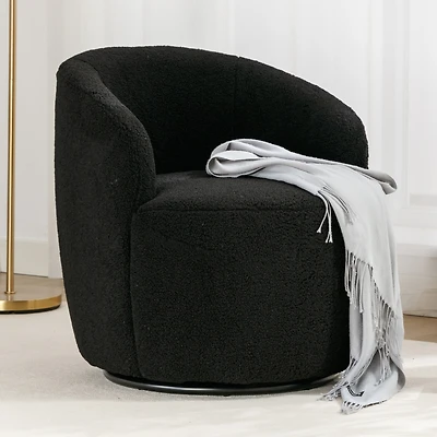 Streamdale Furniture Teddy Fabric Swivel Accent Armchair Barrel Chair With Black Powder Coating Metal Ring, Black