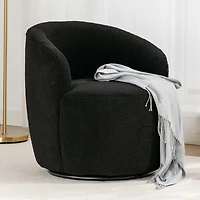 Streamdale Furniture Teddy Fabric Swivel Accent Armchair Barrel Chair With Black Powder Coating Metal Ring, Black