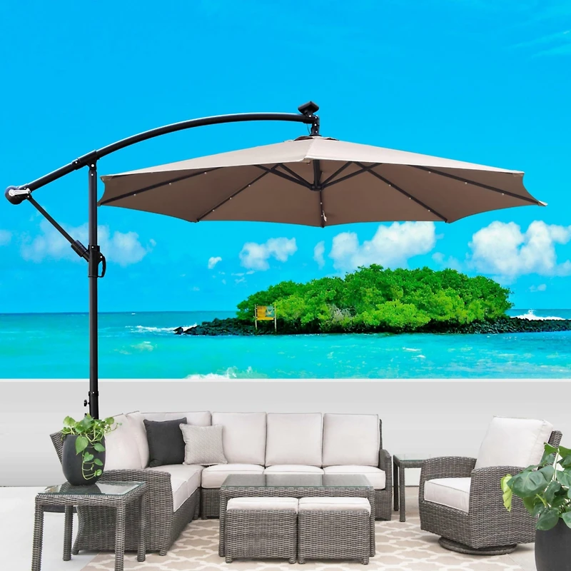 Streamdale 10ft Led Solar Patio Umbrella with Crank and Cross Base