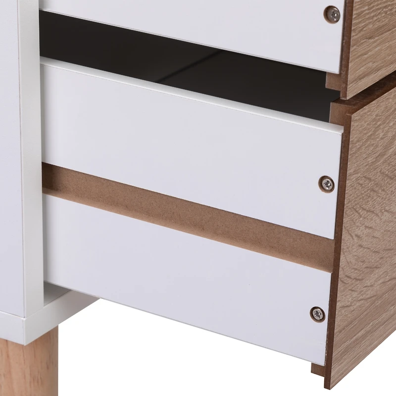 Simplie Fun 2-Drawer Nightstand with Solid Wood Legs, White/Walnut