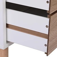Simplie Fun 2-Drawer Nightstand with Solid Wood Legs, White/Walnut