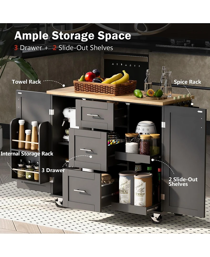 Streamdale Rolling Kitchen Island with Storage and Spice Rack Tower