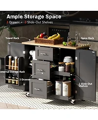 Streamdale Rolling Kitchen Island with Storage and Spice Rack Tower