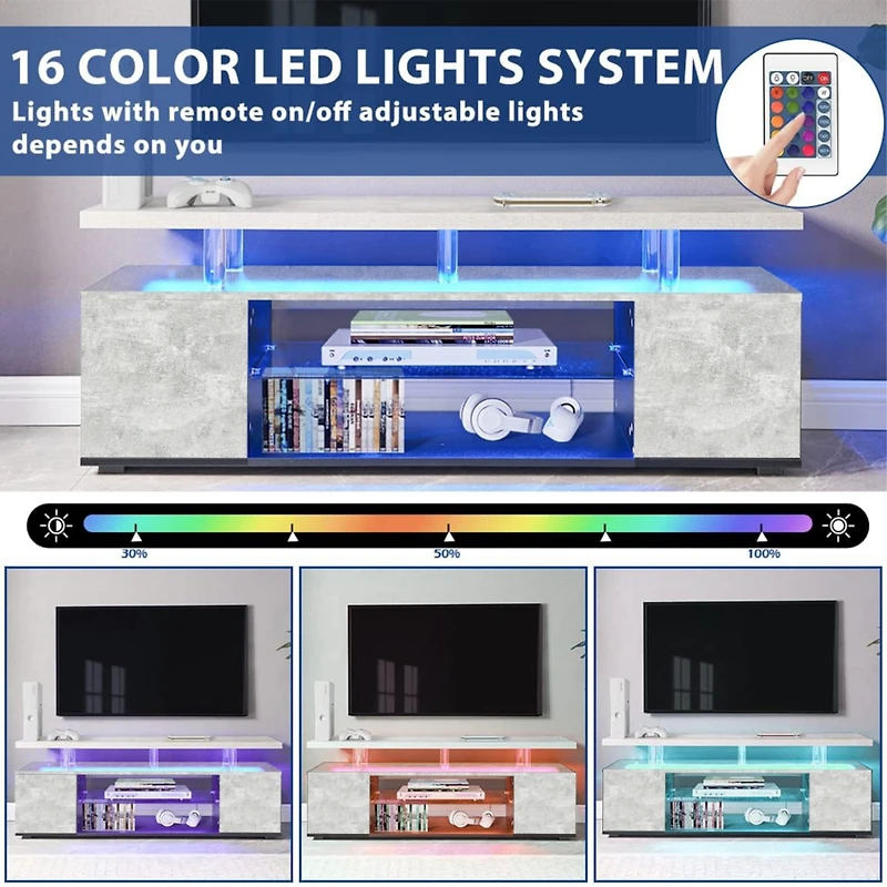 Streamdale Furniture Gray 70 Inch Tv Stand with Led Gaming Console