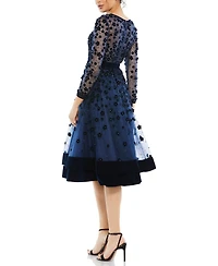 Women's Embellished Illusion High Neck Long Sleeve Fit & Flare Dress