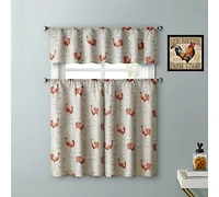 Kate Aurora Country Farmhouse Red Rooster Barn 3 Pc. Kitchen Curtain Tier & Valance Set