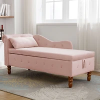 Streamdale Velvet Chaise Lounge with Storage & Pillow