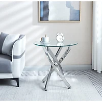 Simplie Fun Modern Round Tempered Glass End Table With Chrome Legs
