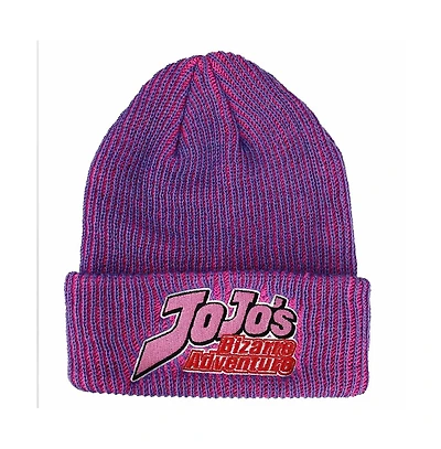 JoJo's Bizarre Adventure Men's JoJo's Bizarre Logo Flat Embroidery on Pink Purple Two-Tone Ribbed Acrylic Knitted Beanie Hat
