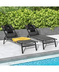 Slickblue Patio Sunbathing Lounge Chair 5-Position Adjustable Tanning Chair-Black