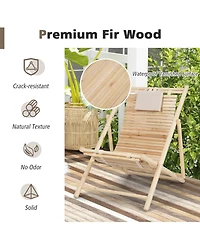Slickblue Solid Fir Wood Lounge Chair with 3-Level Adjustable Backrest and Soft Padded Headrest-Natural