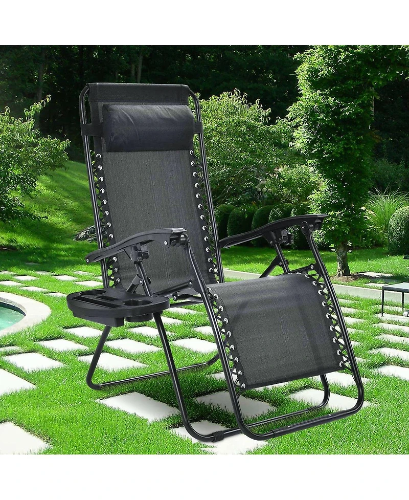 Slickblue Outdoor Folding Zero Gravity Reclining Lounge Chair with Utility Tray