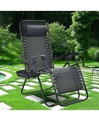 Slickblue Outdoor Folding Zero Gravity Reclining Lounge Chair with Utility Tray