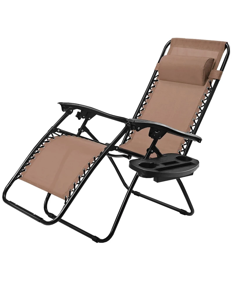 Slickblue Outdoor Folding Zero Gravity Reclining Lounge Chair with Utility Tray