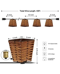 Jonathan Y Quinn 10-Light Indoor/Outdoor 10 ft. Classic Vintage Led G40 Square Bamboo Shaded String Lights, Brown