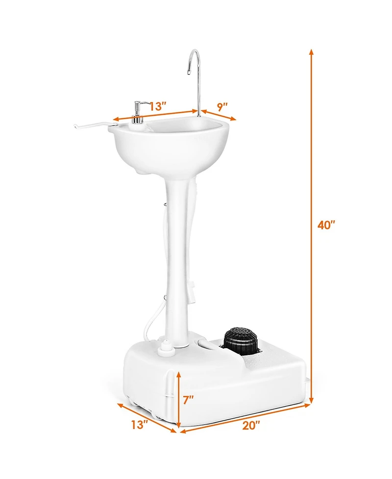 Gymax Portable Wash Sink Camping Sink Wash Basin Stand w/ Wheels & Foot Pump