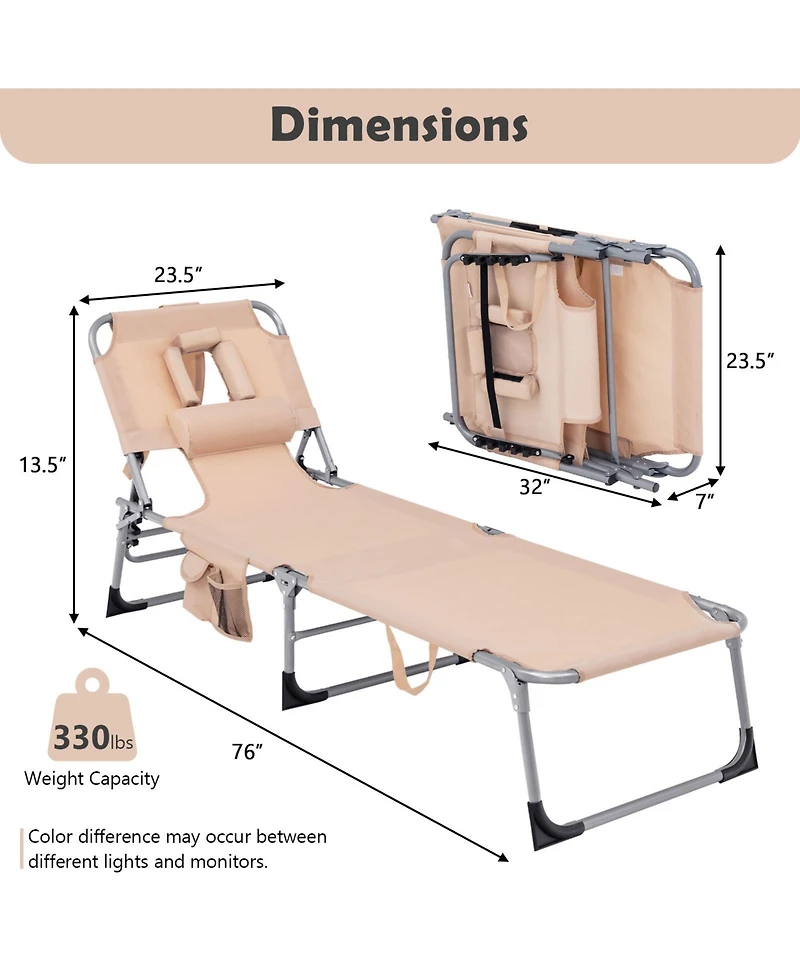 Slickblue Folding Beach Lounge Chair with Pillow for Outdoor