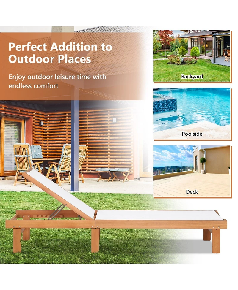 Slickblue Outdoor Wood Chaise Lounge Chair with 5-Postion Adjustable Back