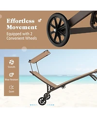 Slickblue Patio Heavy-Duty Adjustable Chaise Lounge Chair with Canopy Cup holder and Wheels-Brown