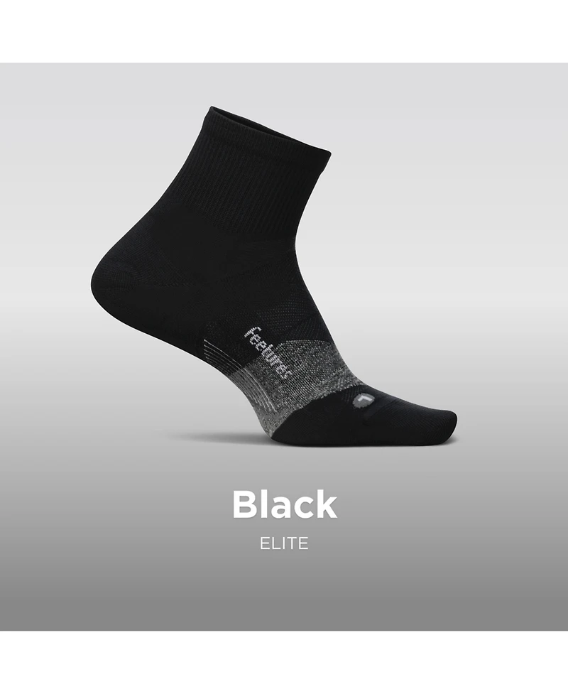 Feetures Men's Elite Light Cushion Quarter Solid - Sport Sock with Targeted Compression - New Black