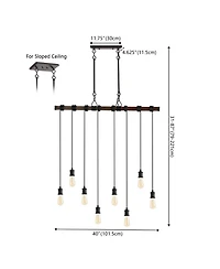 Jonathan Y Rhys 40" 8-Light Vintage Industrial Driftwood Iron Led Linear Chandelier with Height Adjustable Bulbs, Brown Wood Finish/Black