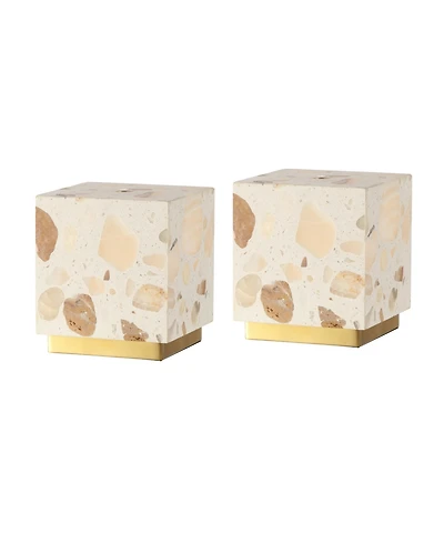 Jonathan Y Lara 4.63" Modern Glam Terrazzo Rechargeable/Cordless Dimmable Integrated Led Mini Table Lamp with Touch Sensor, Ivory/Brass Gold (Set of 2