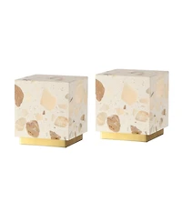 Jonathan Y Lara 4.63" Modern Glam Terrazzo Rechargeable/Cordless Dimmable Integrated Led Mini Table Lamp with Touch Sensor, Ivory/Brass Gold (Set of 2