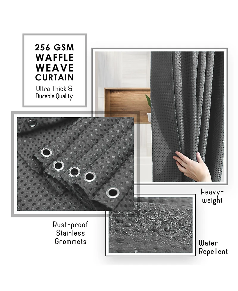 Clara Clark Heavy Duty Fabric Water-resistant Shower Curtains - Waffle Design 72"x72"