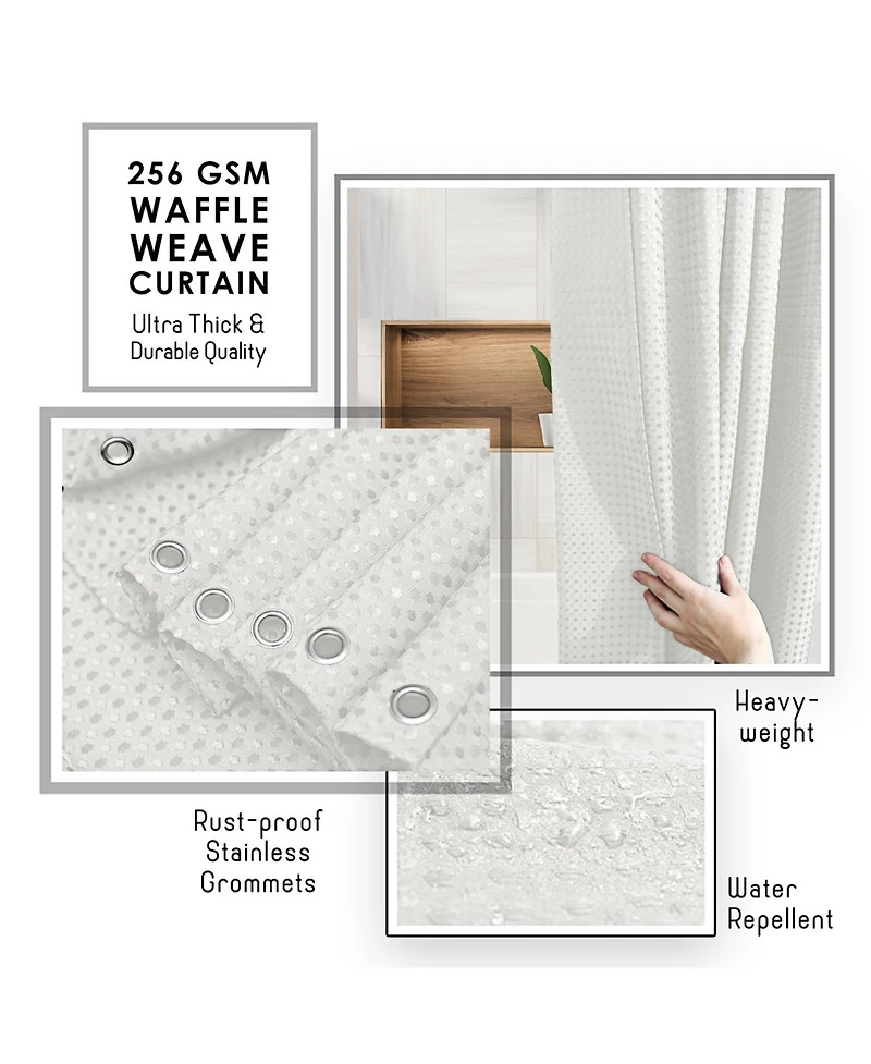 Clara Clark Heavy Duty Fabric Water-resistant Shower Curtains - Waffle Design 72"x72"