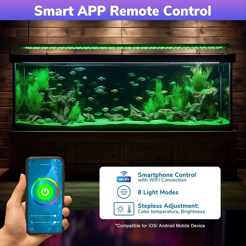 Yescom Led Aquarium Light 22 inch to 30 App Wifi Control Fish Tank Full Spectrum with Extendable Brackets Timer For Freshwater Plant