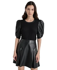 Dkny Women's Faux-Leather Puff-Sleeve Blouse
