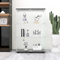 Simplie Fun Black 3-Shelf Glass Display Cabinet, 49.3" x 31.7" x 14.3"